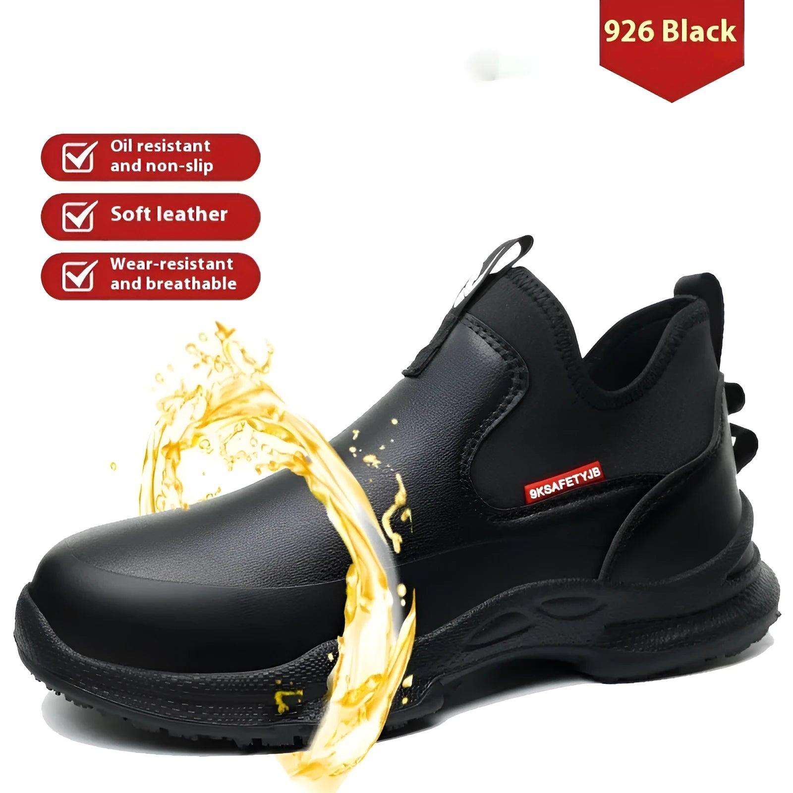 Black waterproof chef work shoes with high cut design and rubber sole
