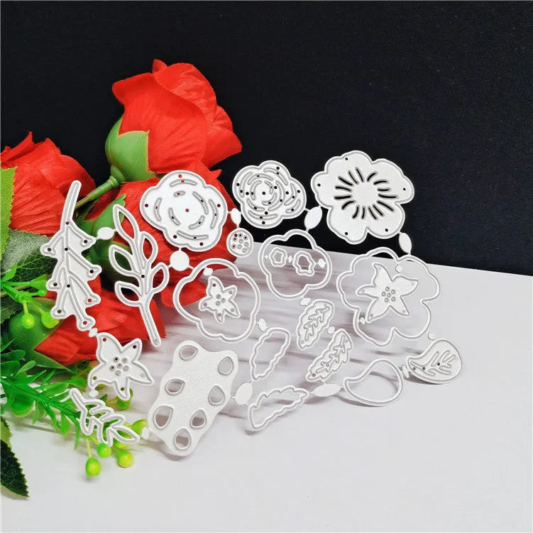 Silver flower-shaped carbon steel paper cutting die for plant-themed crafts