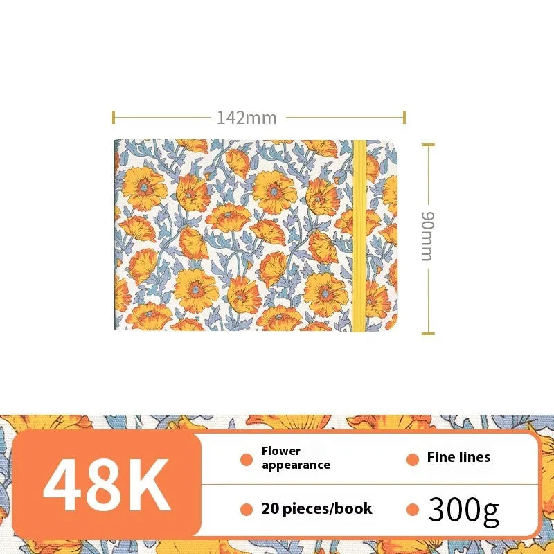 Feiluniao handmade fabric watercolour sketchbook with colourful themed cover, 185mm long.