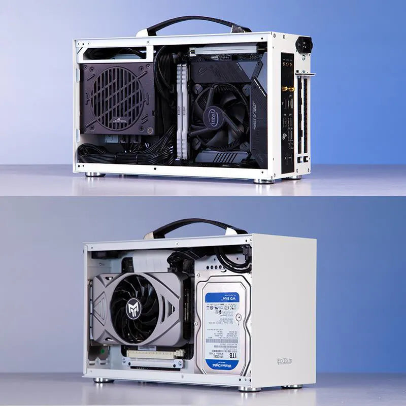 Hummingbird PRO Mini ITX desktop computer case in titanium gray and white colour options