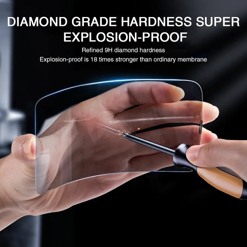 Anti-peeping tempered glass screen protector for iPhone showing full-screen coverage.