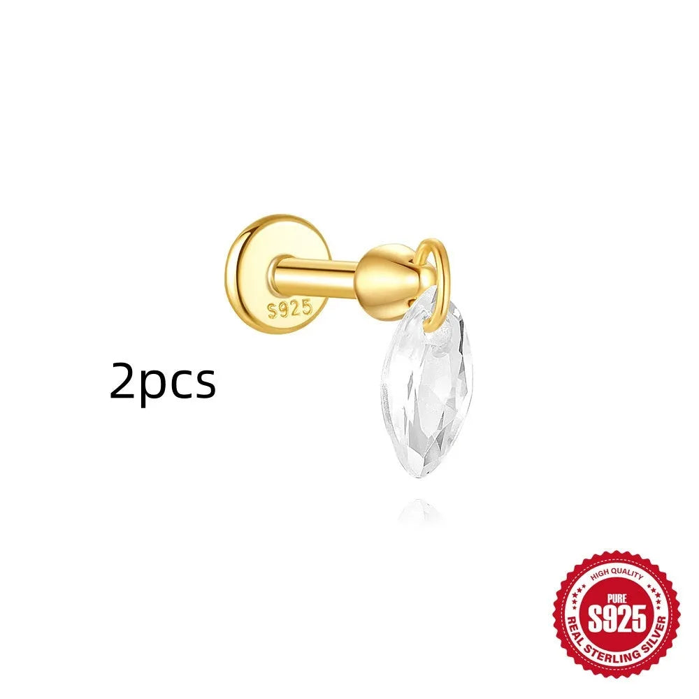 S925 sterling silver geometric kite earrings with rhinestones and chain tassel in gold tone