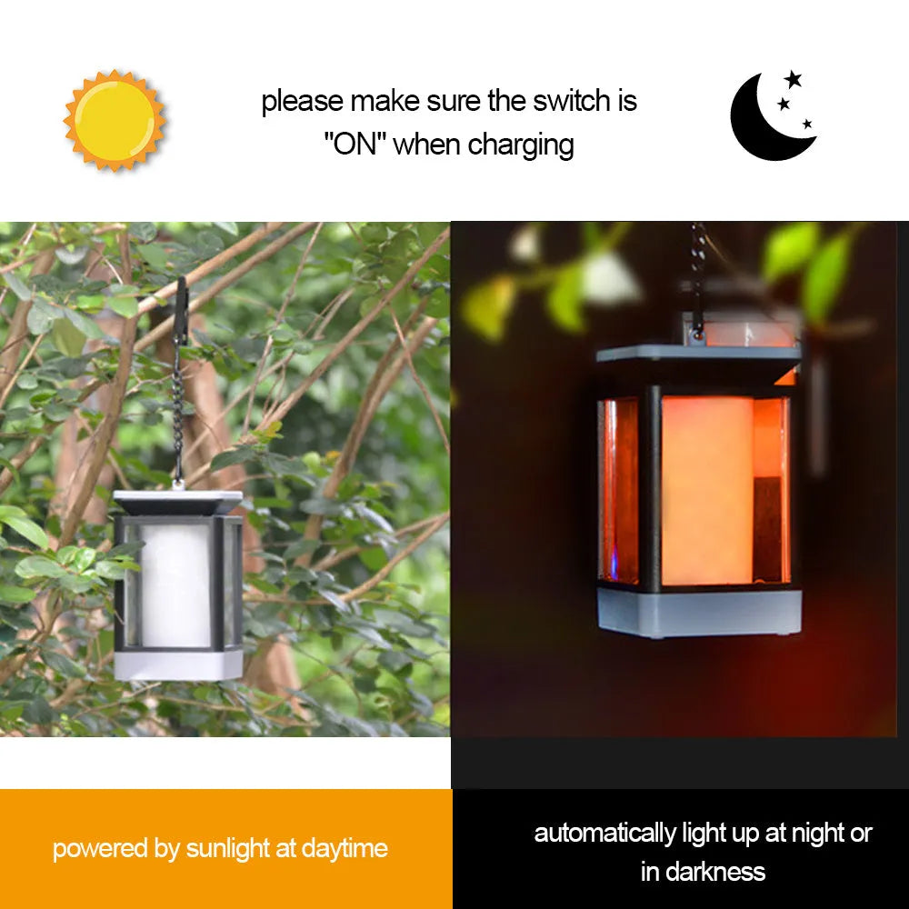 Black antique flame-shaped solar LED garden light with solar panel on top for outdoor pathway illumination