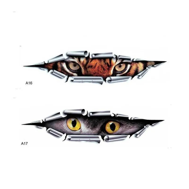3D Tiger Eye and Eagle Eye car door decorative sticker on white background.