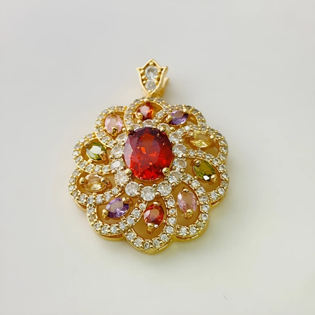 Women's zircon flower pendant necklace in gold, champagne gold and platinum colour options with chain