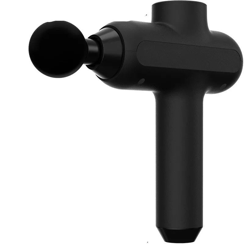 Rechargeable electric muscle massager with six different massage heads in black, white, or red colours