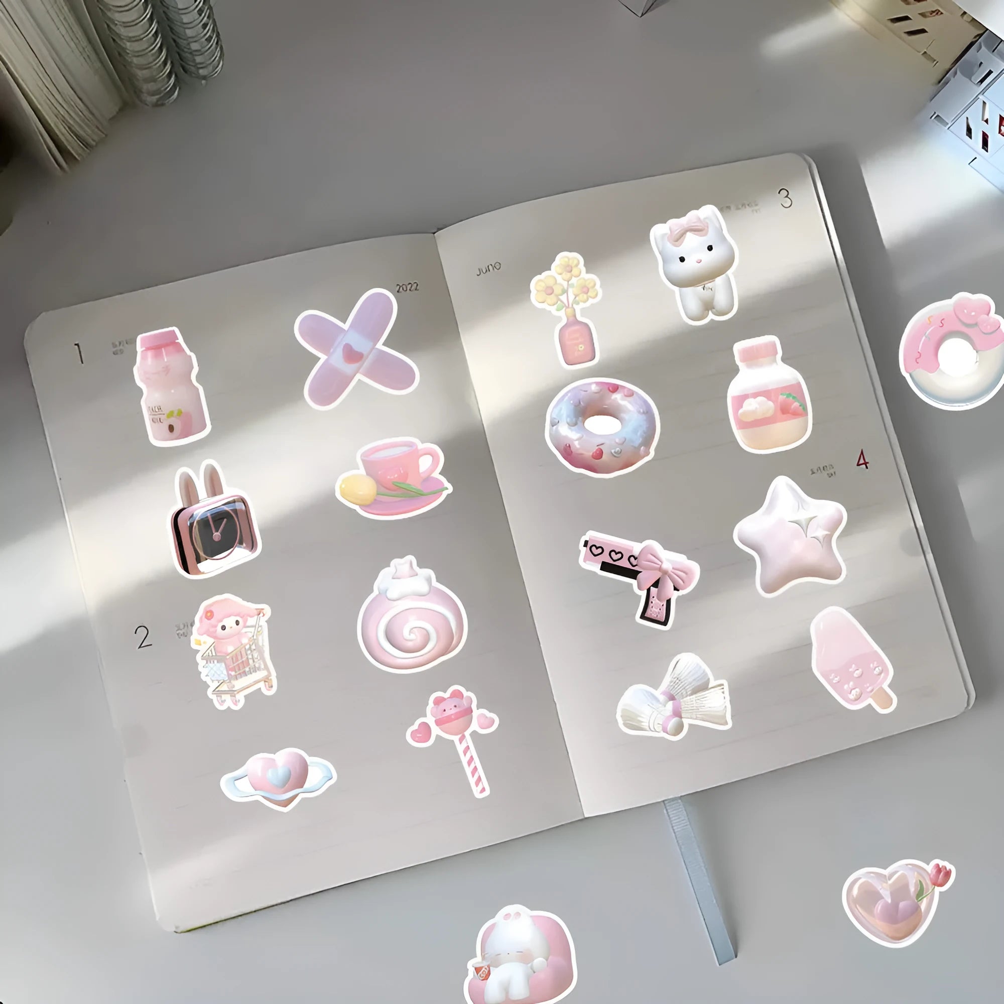 Pink girl heart 3D decorative stickers sheet with 63 pieces showing two pattern designs