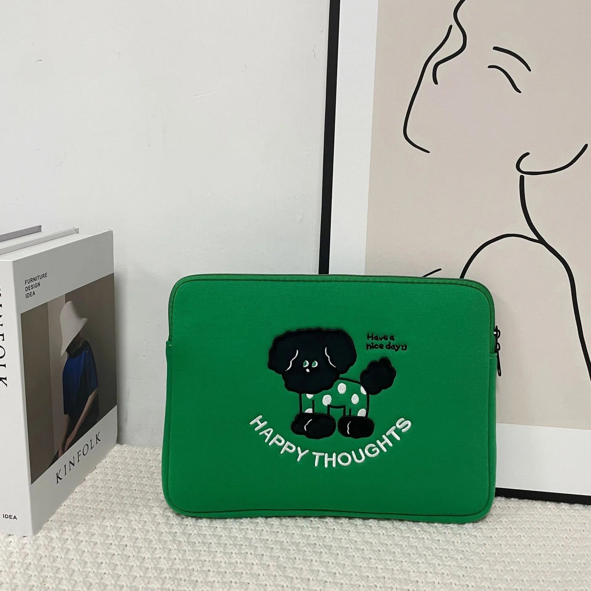 Embroidered animal design laptop sleeve in polyester with puppy pattern for 13-15 inch laptops