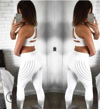 Women's black fitness leggings with glowing night print pattern, slim fit pencil pants style