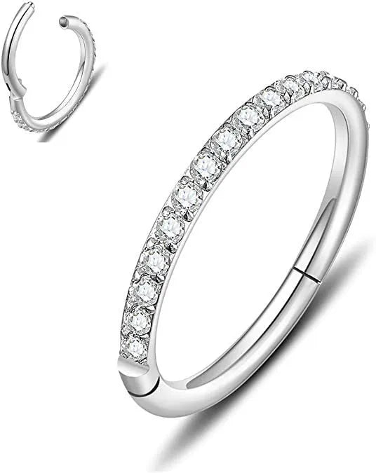 A round stainless steel seamless nose ring shown in gold, rose gold, black, and steel colour finishes.