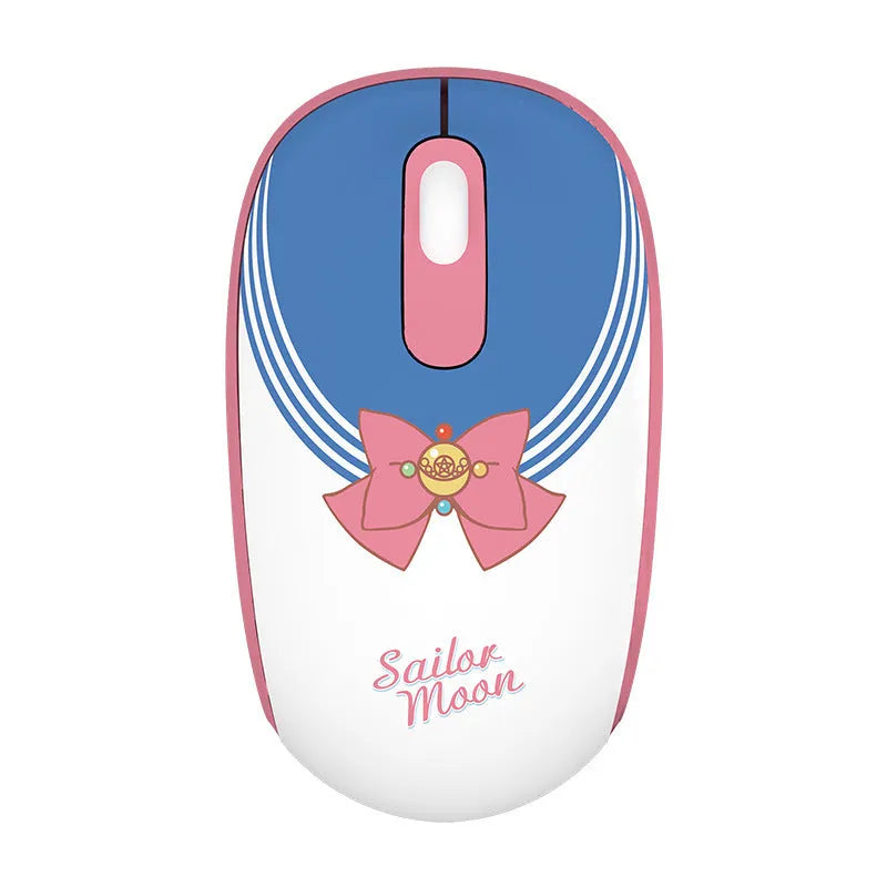 Sailor Moon wireless computer mouse with pink character design showing three buttons and USB receiver