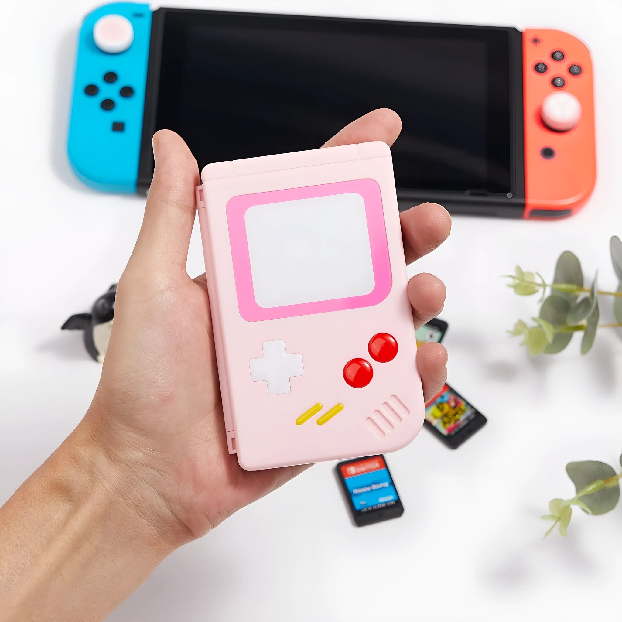 Nintendo Switch game card storage case in blue, pink and white colour options