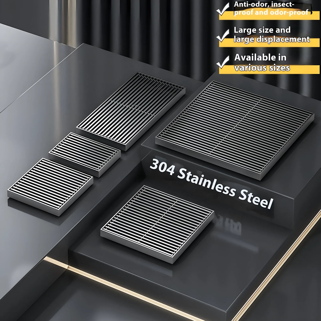 304 stainless steel courtyard deodorant floor drain with 15x15 cm gun grey square grating