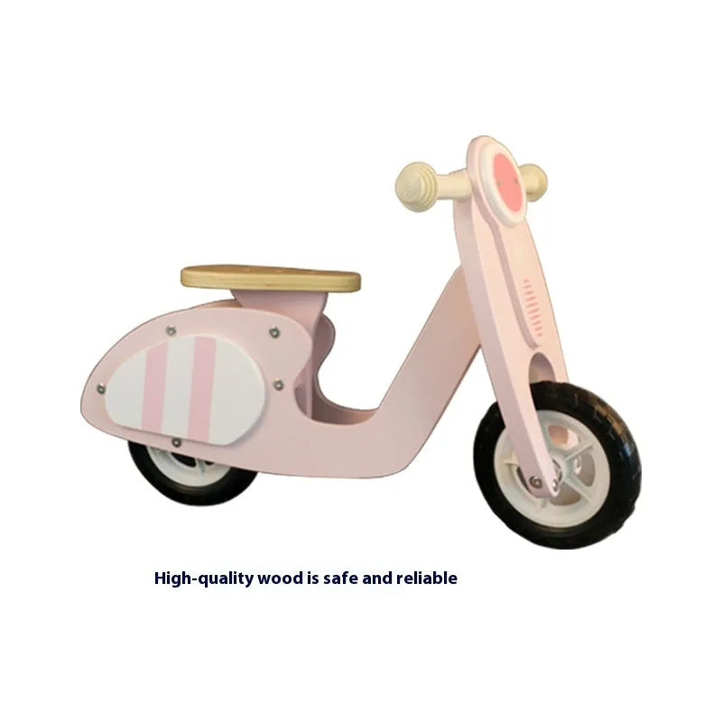 Pink wooden balance scooter for toddlers aged 1-6 years, 10-inch size
