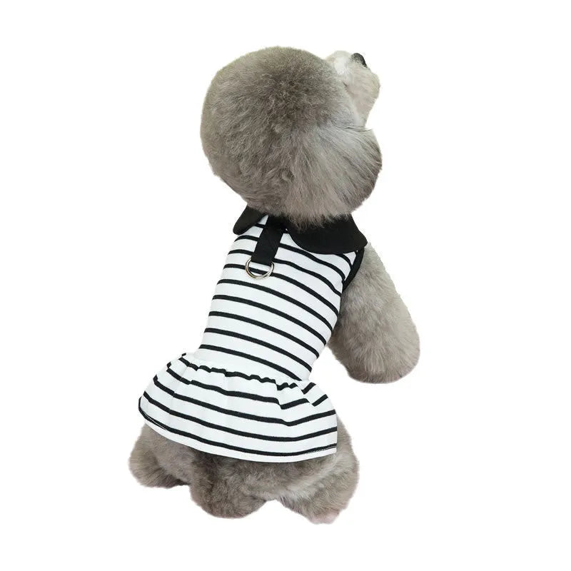 Striped cotton T-shirt and matching skirt pet clothing set for summer