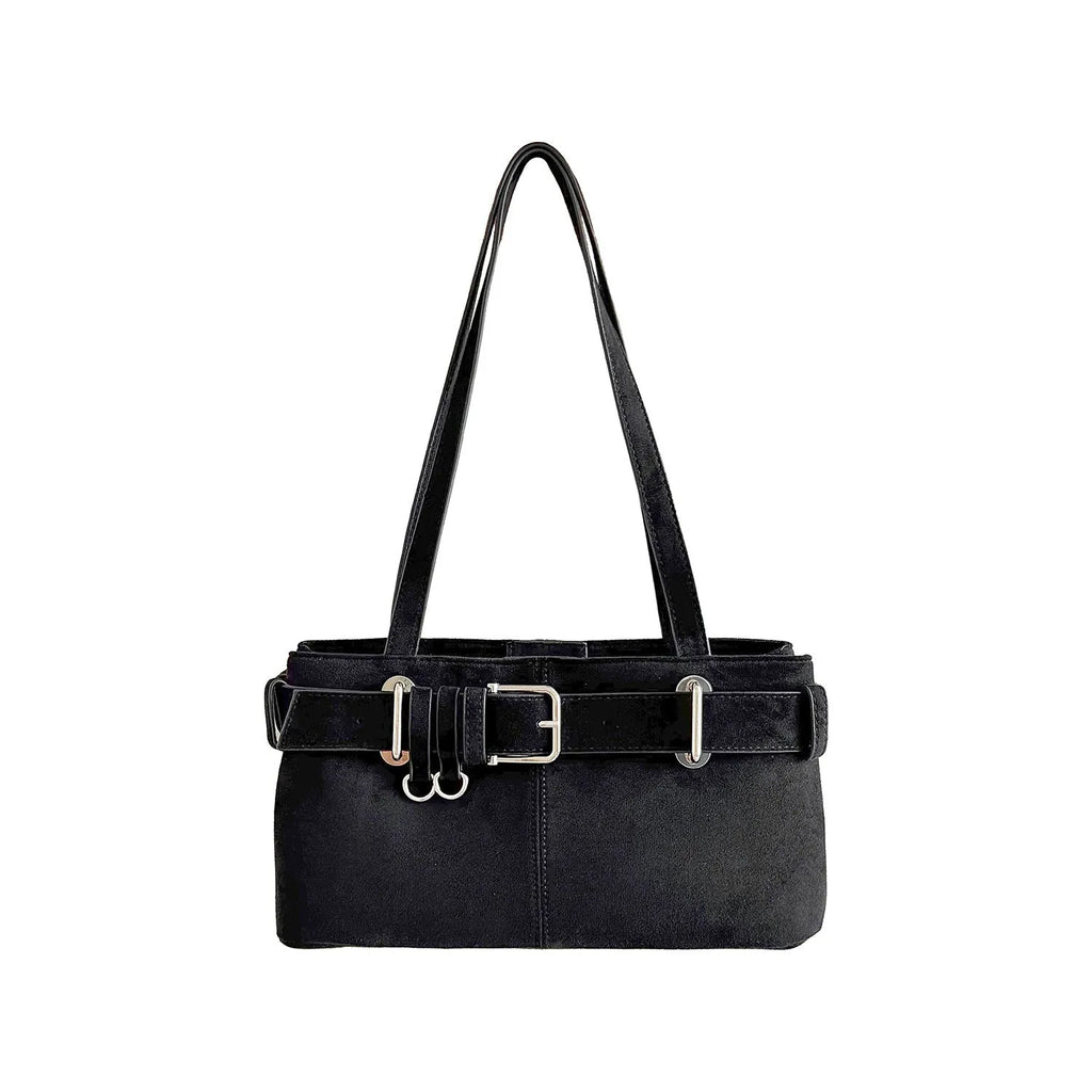 Retro polyester underarm bag in horizontal square shape with sewing thread and lock detail, available in multiple autumn colours