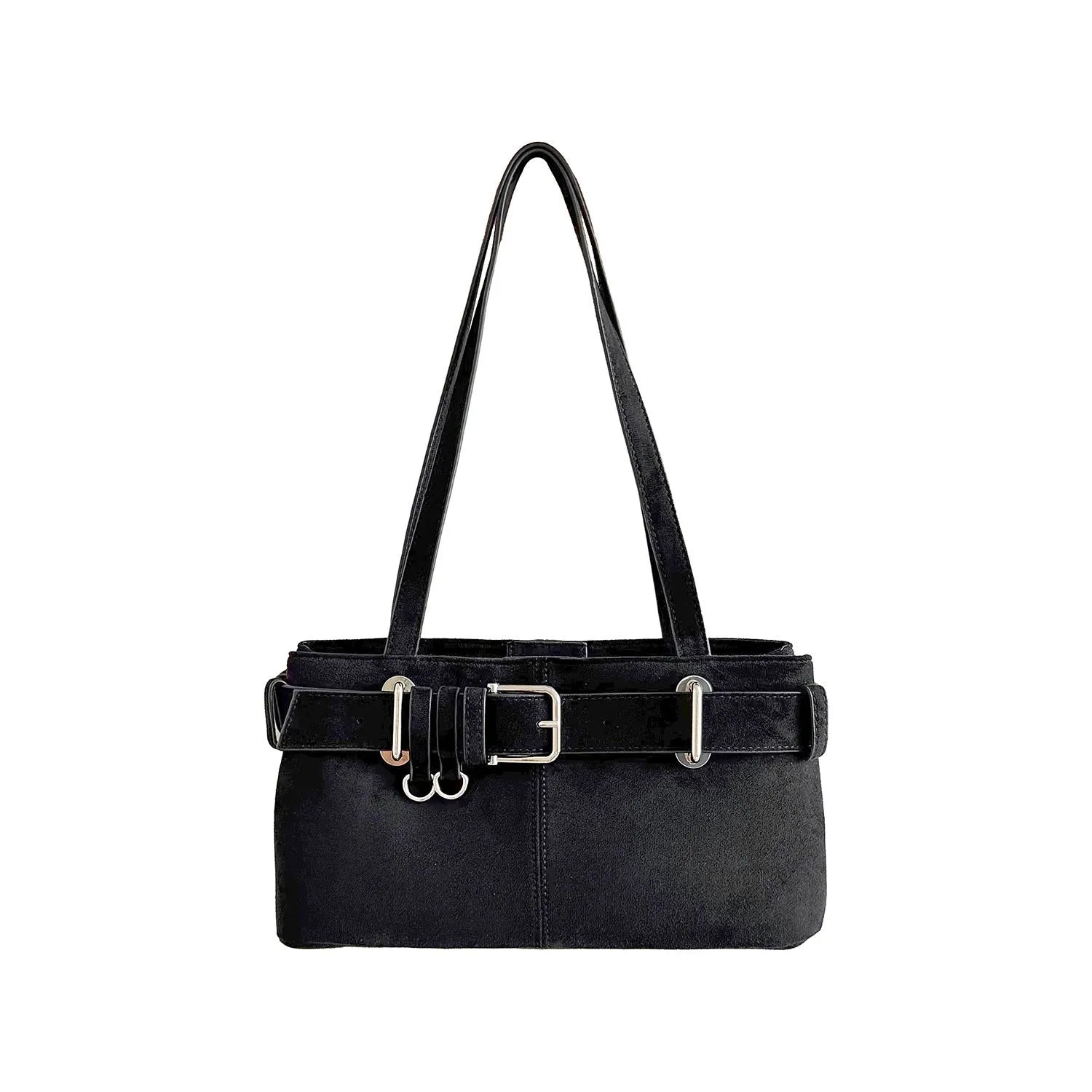 Retro polyester underarm bag in horizontal square shape with sewing thread and lock detail, available in multiple autumn colours