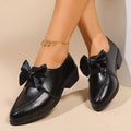 Women's leather-style shoes with bow decoration on PU upper and rubber sole