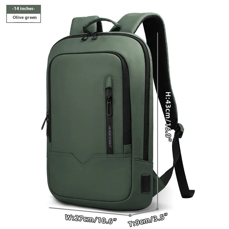 Lightweight polyester commuter backpack with USB port in olive green colour