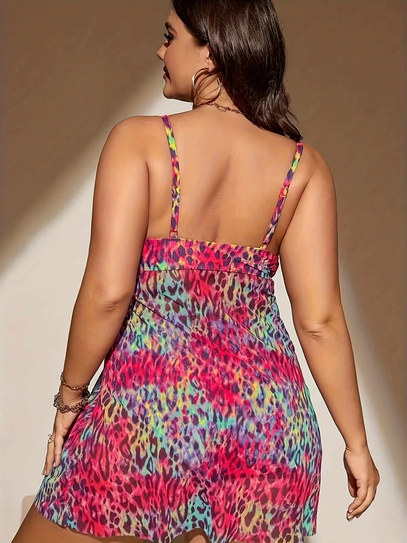 Plus size women's bikini swimsuit with split skirt design in blue, purple, red or rose red colours