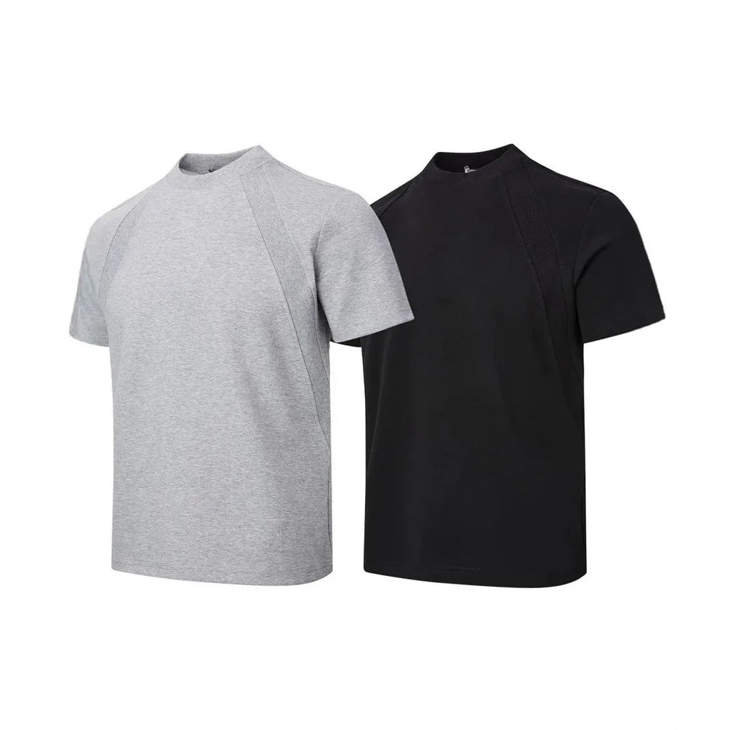 Black air layer stitching short sleeve top with loose fit on mannequin