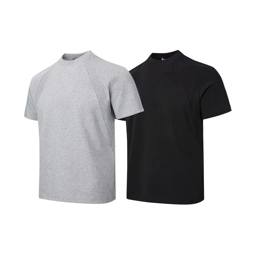 Black air layer stitching short sleeve top with loose fit on mannequin