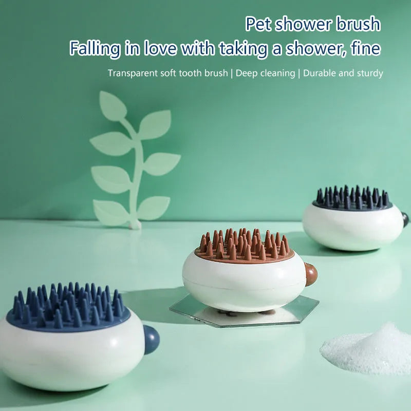 Panda-shaped silicone pet bath brush with soft bristles for cat and dog shower cleaning
