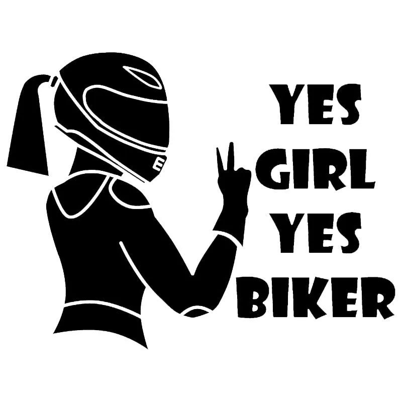 Cool girl rider character car waterproof sticker in black, white and laser colour options