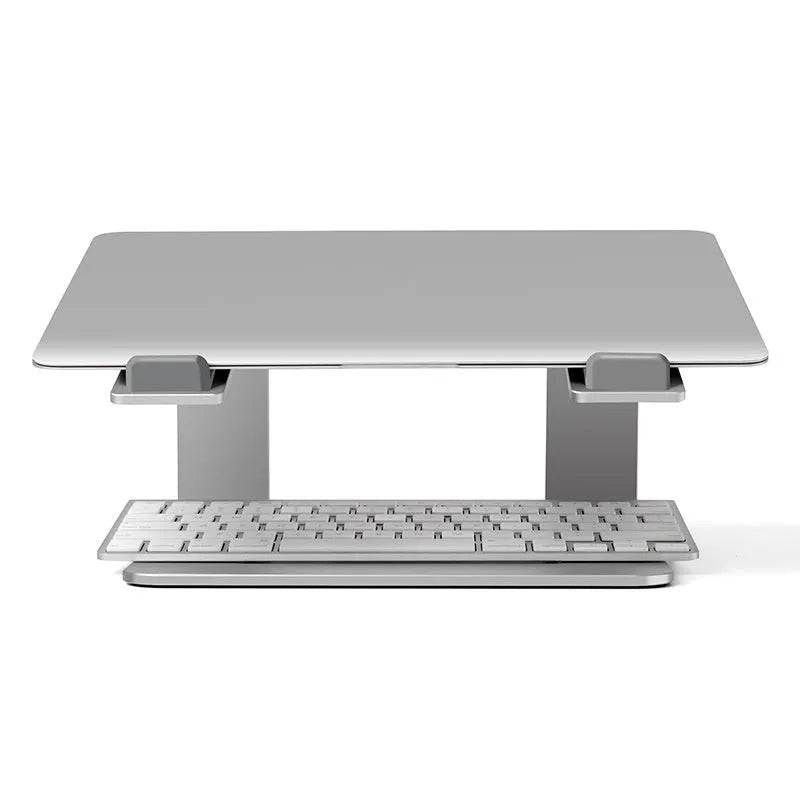 Aluminium laptop stand in black or silver with ventilation gap and foldable design