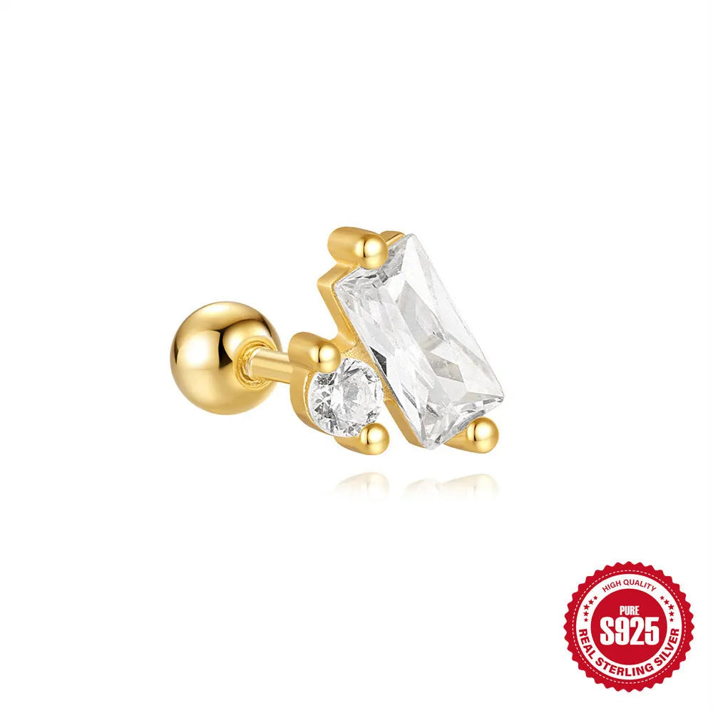 S925 sterling silver red flower stud earrings with square gravel texture in a gold colour.