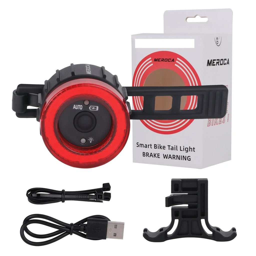 Black intelligent induction brake taillight for bicycles with aluminium alloy construction and mounting bracket