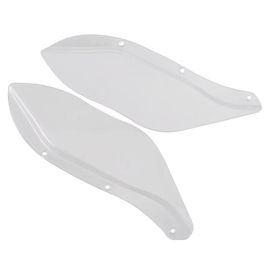 Harley-Davidson motorcycle windshield side covers in black and transparent options for Touring models
