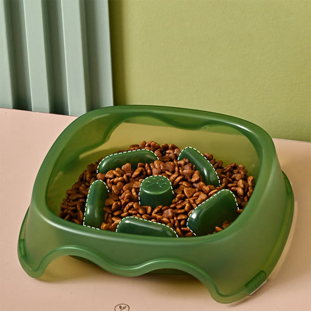 Plastic dog slow feeder bowl with anti-choking maze design in blue colour option