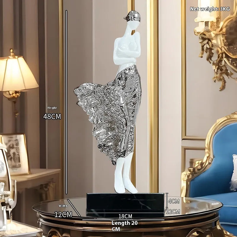 48cm tall sculptured beauty character ornament in rose gold or silver finish for modern home decor