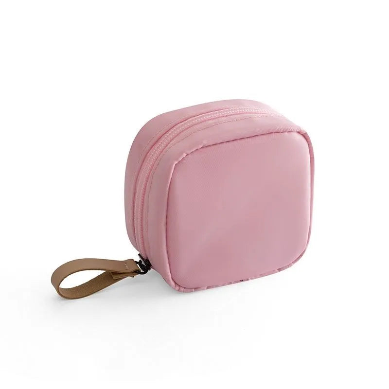 Cloth cube makeup storage bag in plain fabric available in blue, pink, white and white pink colours