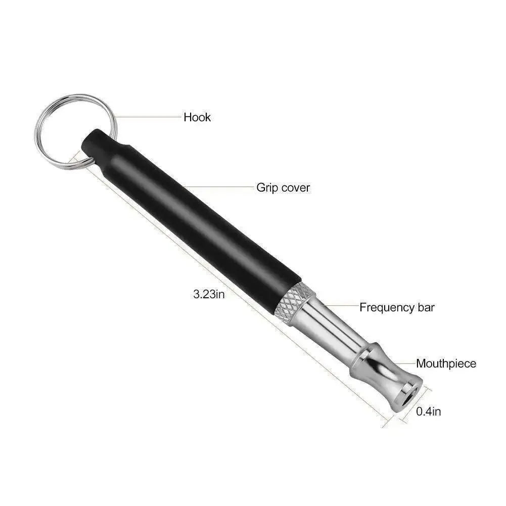 Copper ultrasonic dog training whistle with keychain cord and iron ring in black colour on white background