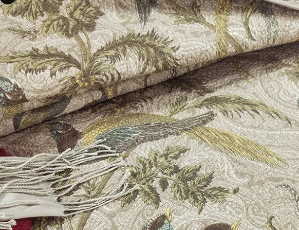 Blue American floral and bird quilted cotton bedspread set with three pieces for a double bed