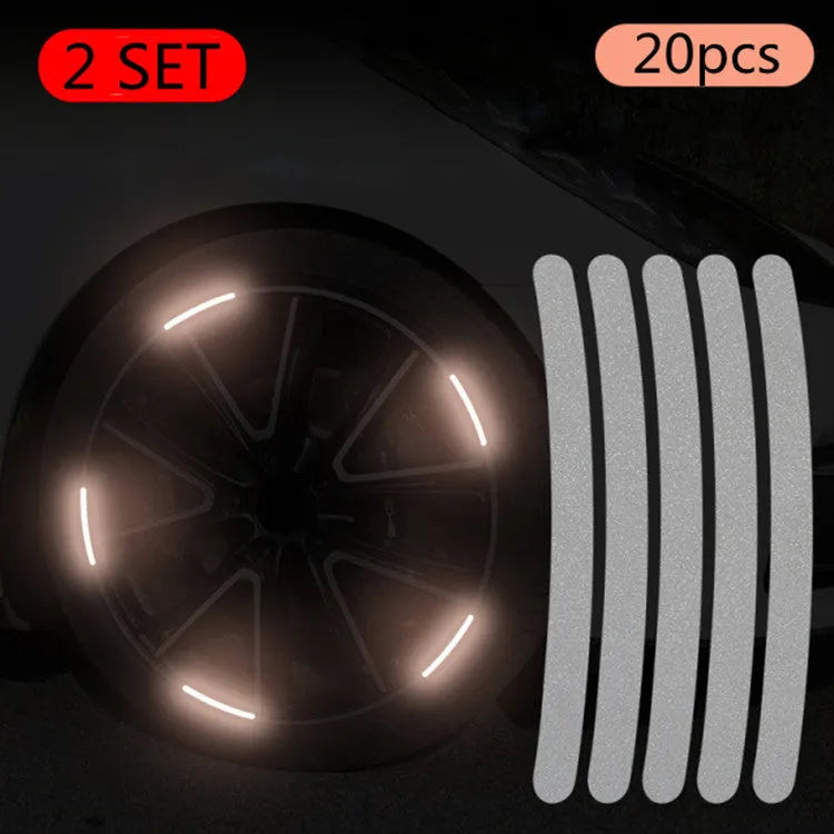 20-piece set of arc-shaped PVC reflective stickers for car wheel hubs in multiple colour options
