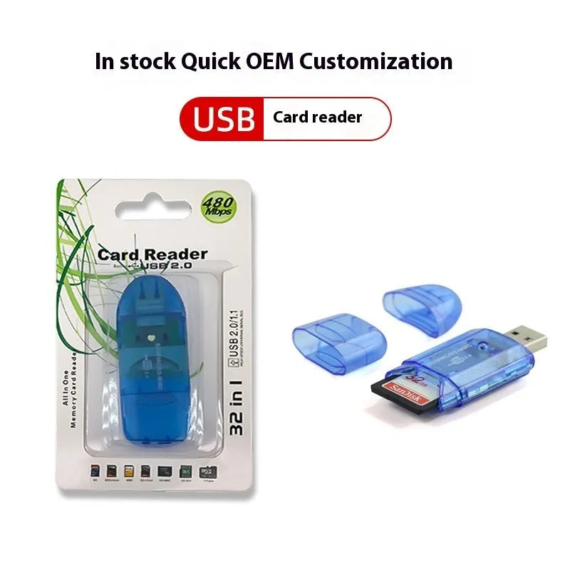 Transparent plastic USB card reader with card holder for SD and MS memory cards