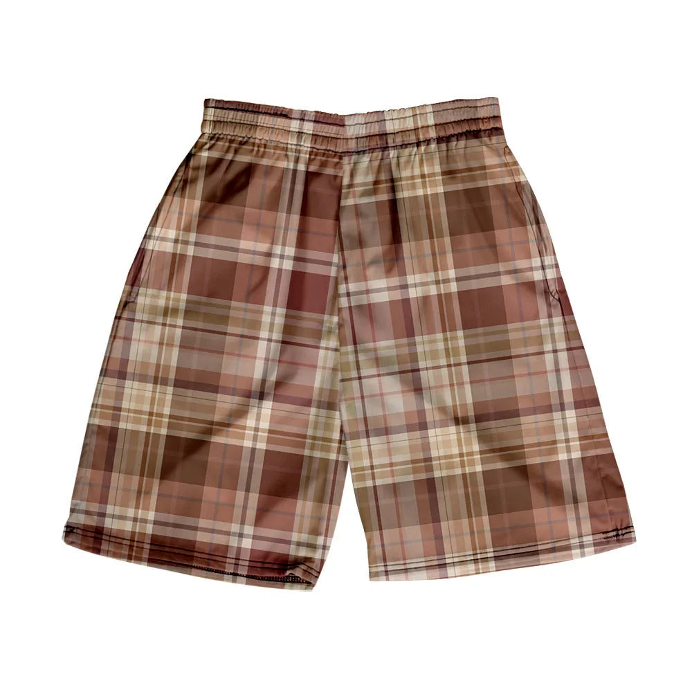 Men's plaid shorts with elastic waistband and straight leg design in multiple colour options
