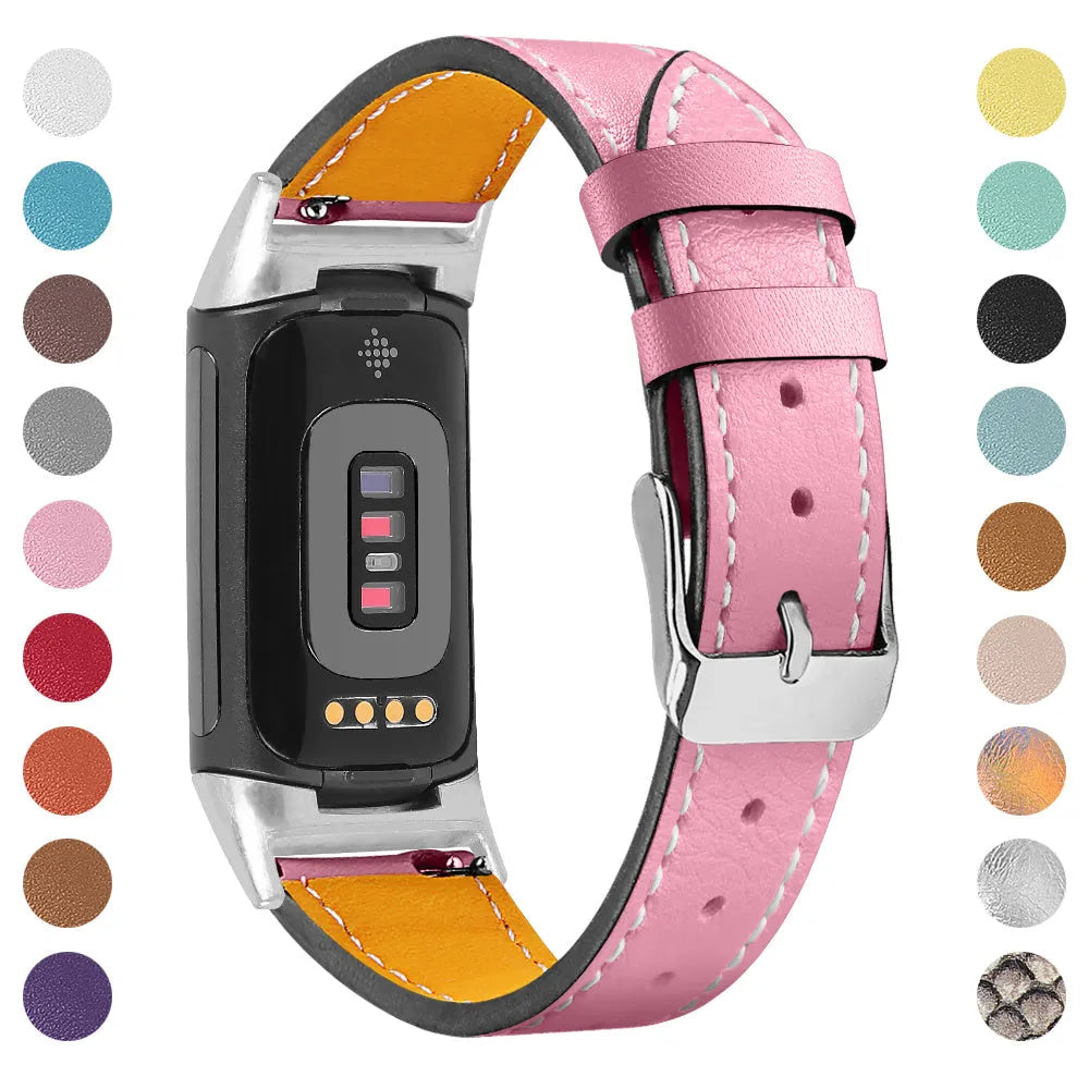 Genuine leather strap for Fitbit Charge 5 and Charge 6 smartwatch in multiple colour options