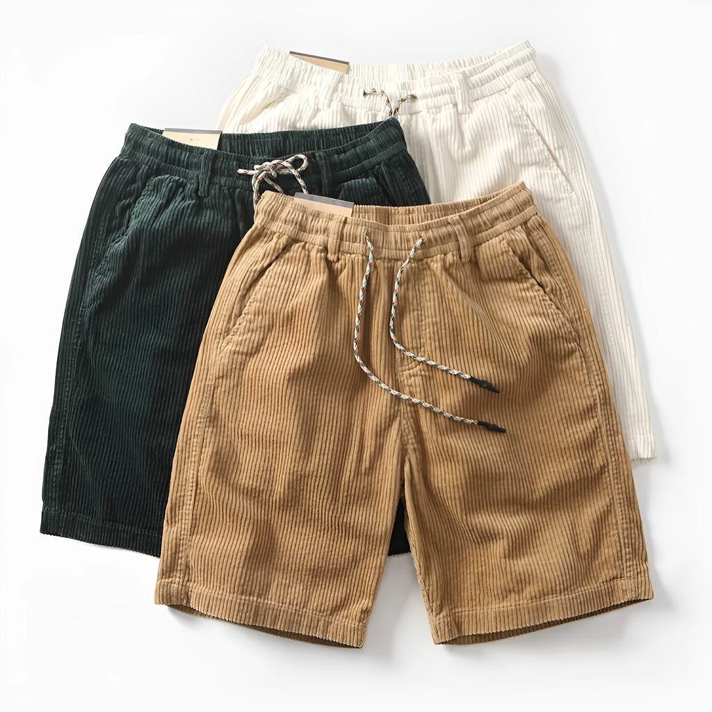 Men's retro American-style cargo shorts in polyester fabric, straight leg cut, available in khaki, white and green