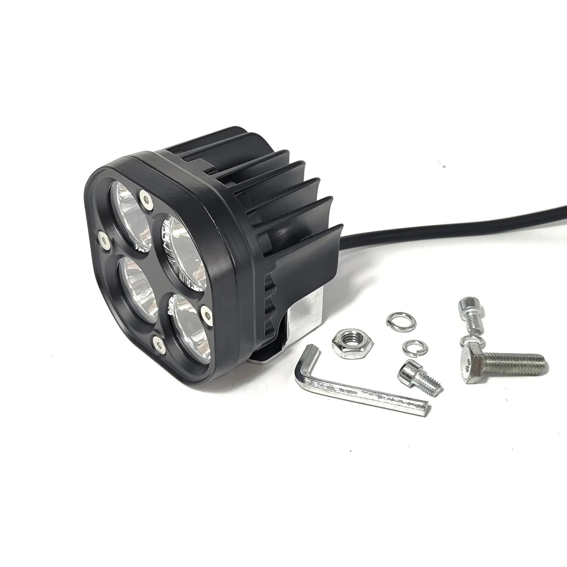 Four-eye vehicle headlight modification kit with aluminium base plate showing white and yellow light options
