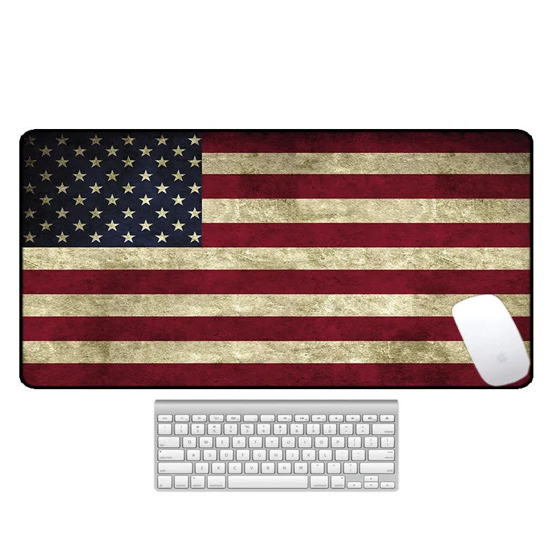 Large computer desk pad mouse mat with patterned surface and natural rubber non-slip base