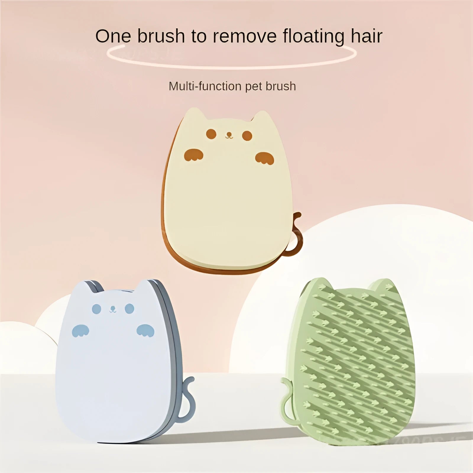 Brown silicone pet grooming comb with dual bristle types for cats and dogs