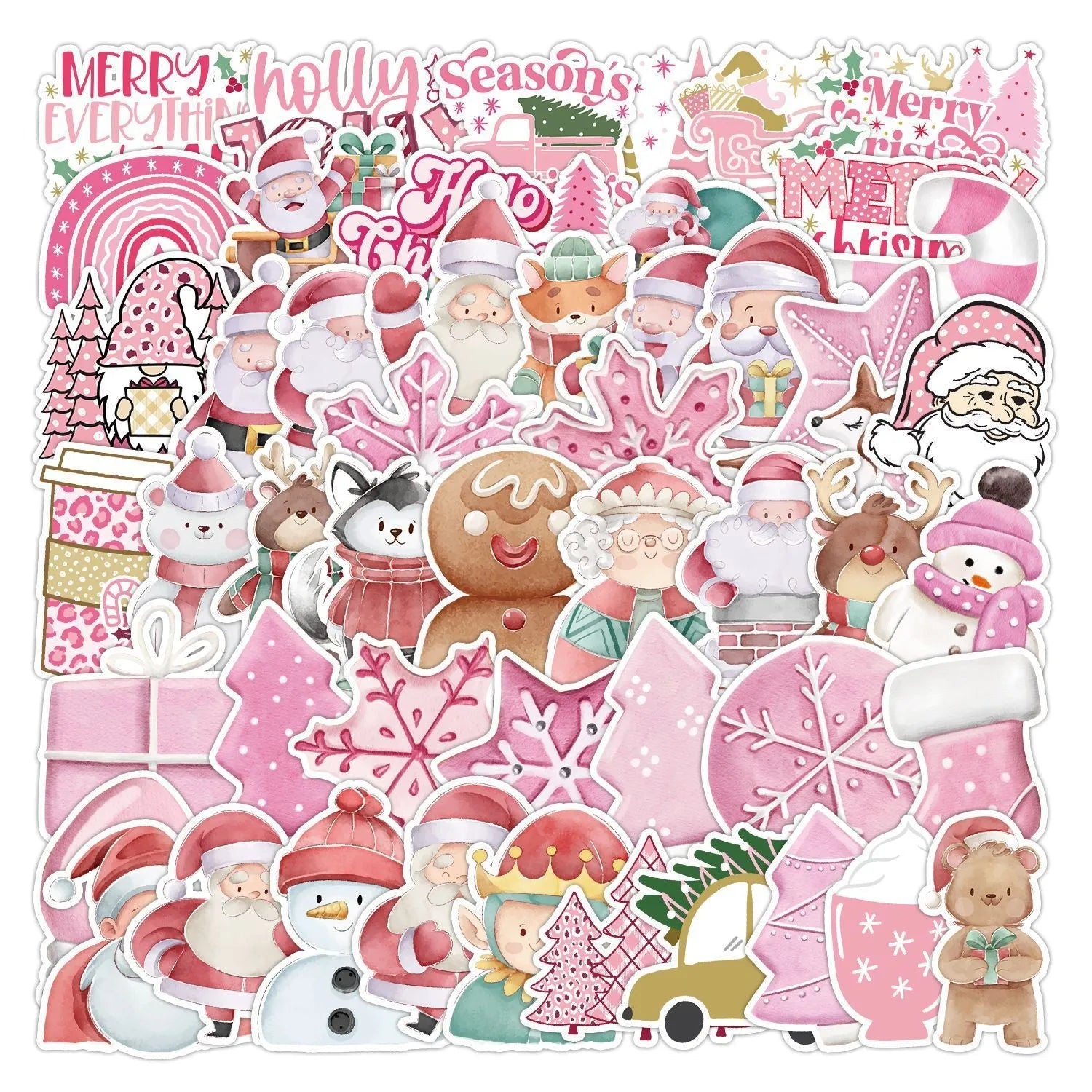 Pack of 50 cute Christmas waterproof stickers for cars, phones, laptops and guitars
