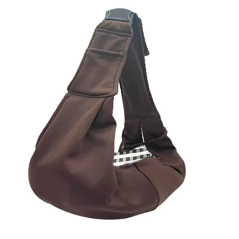 A folded and unfolded collapsible cat messenger bag with mesh panels, shown in blue.