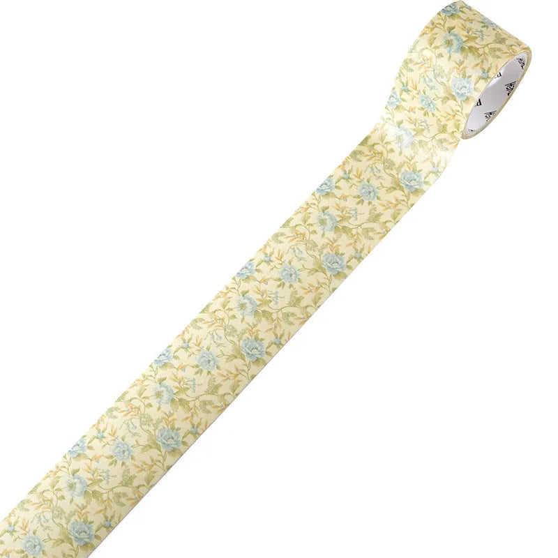 Roll of Japanese paper washi tape with vintage floral watercolour design showing width measurement