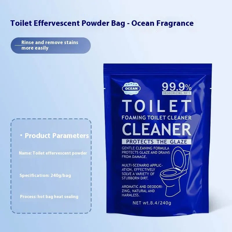 Toilet bubble powder for descaling in blue ocean or pink floral fragrance, 240g bag or box of 5 sachets