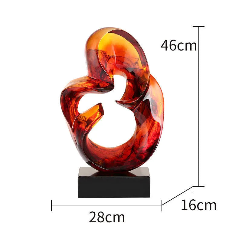 Transparent resin craft ornament in modern simplicity style on a shelf, shown in blue and orange red colour options.